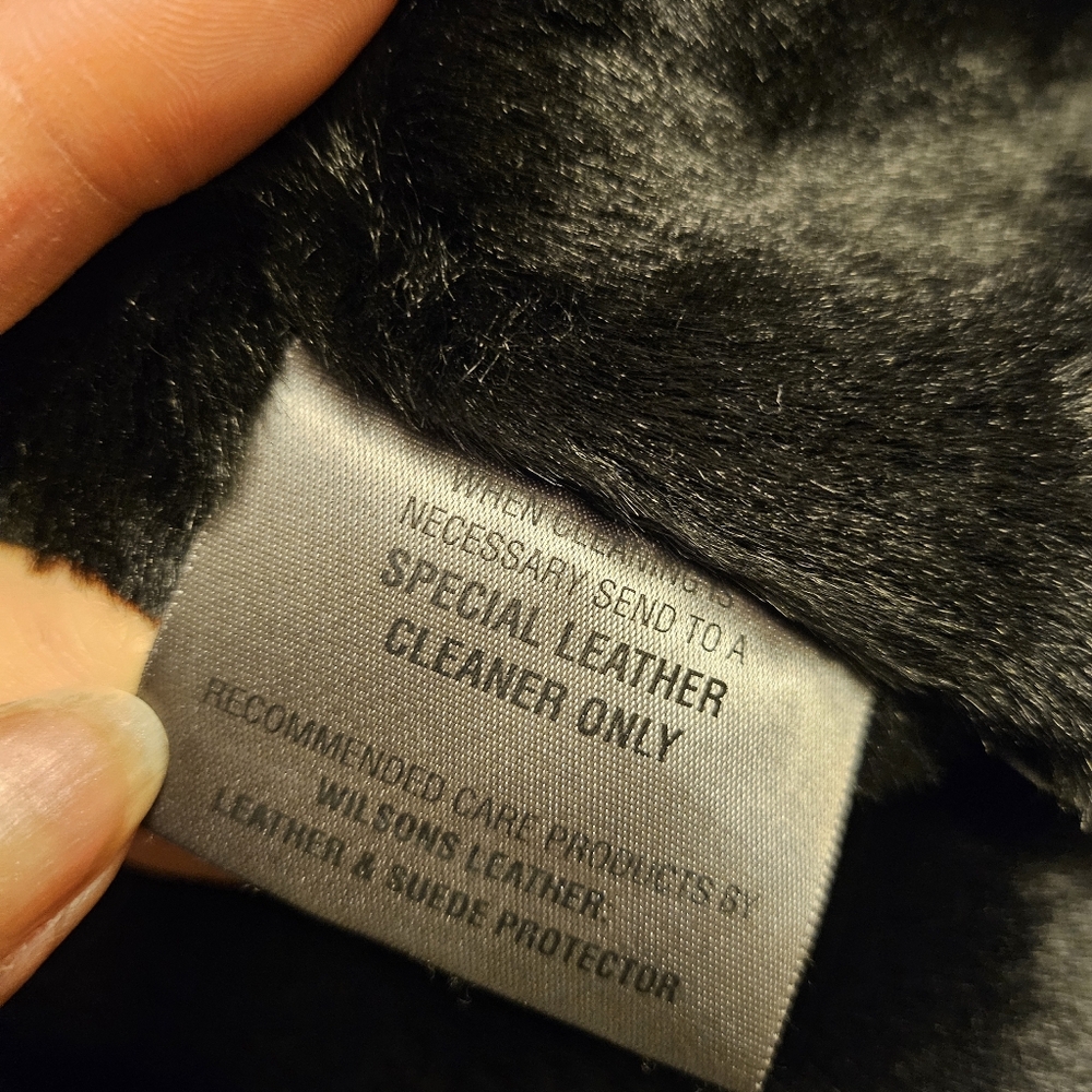 Women's Black Leather Jacket with Fur Trim - Picture 6 of 6